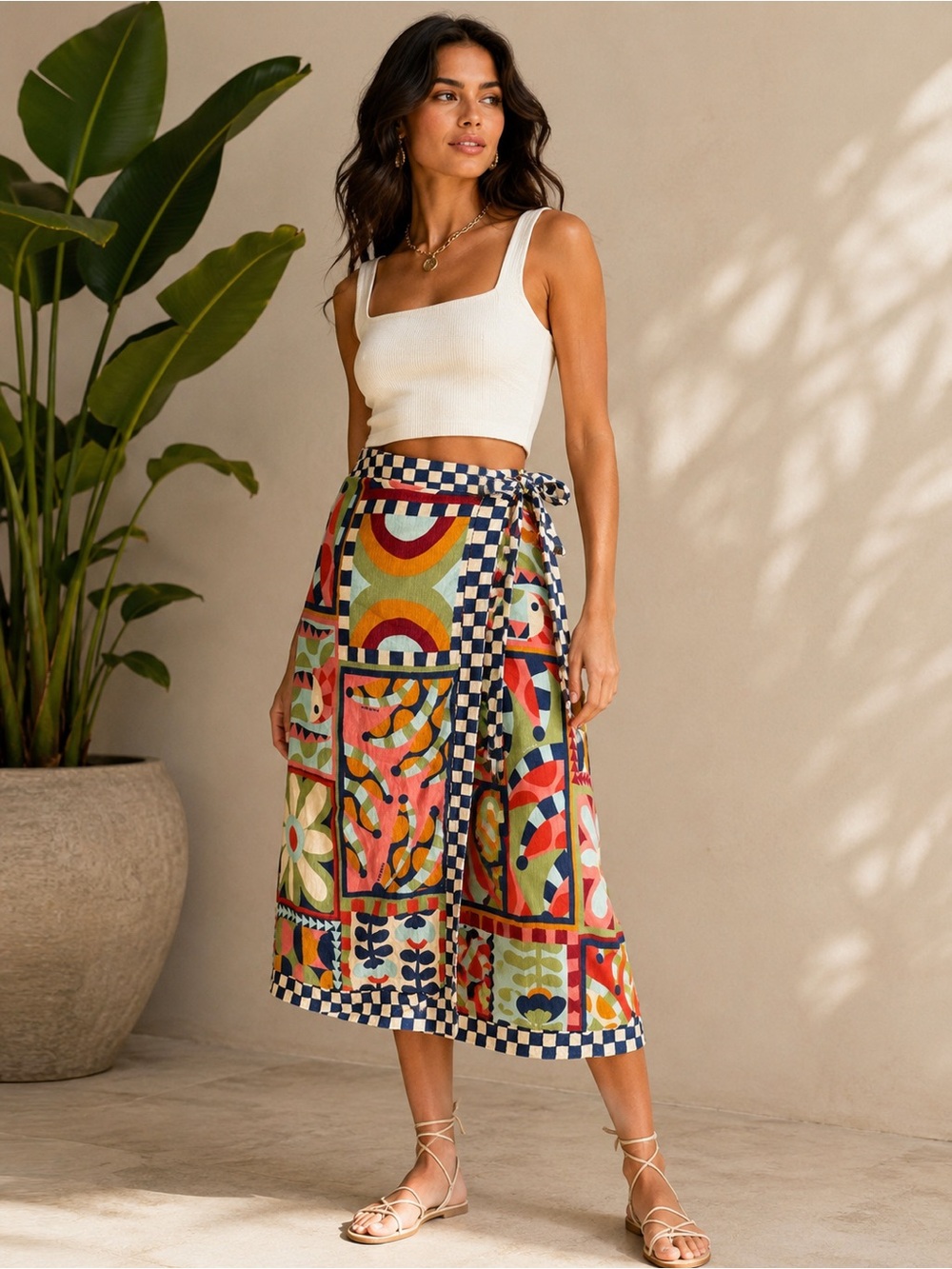 Farm Rio Wrap Midi Skirt PP XS Colorful Geometric Patchwork Made in Brazil - Picture 1 of 8